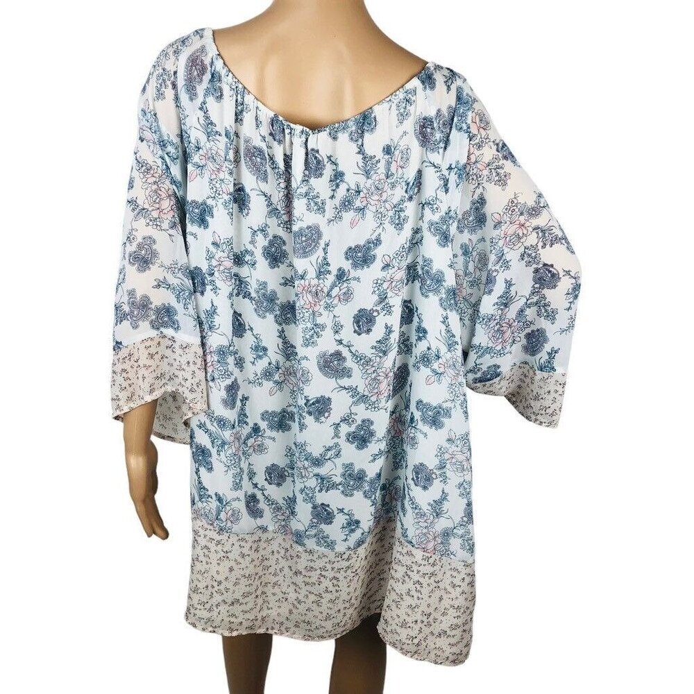 Black Rainn Plus 2X Boho Pastel Floral Print Tunic Top 3/4 Sleeve Shirt Blouse - Picture 5 of 6